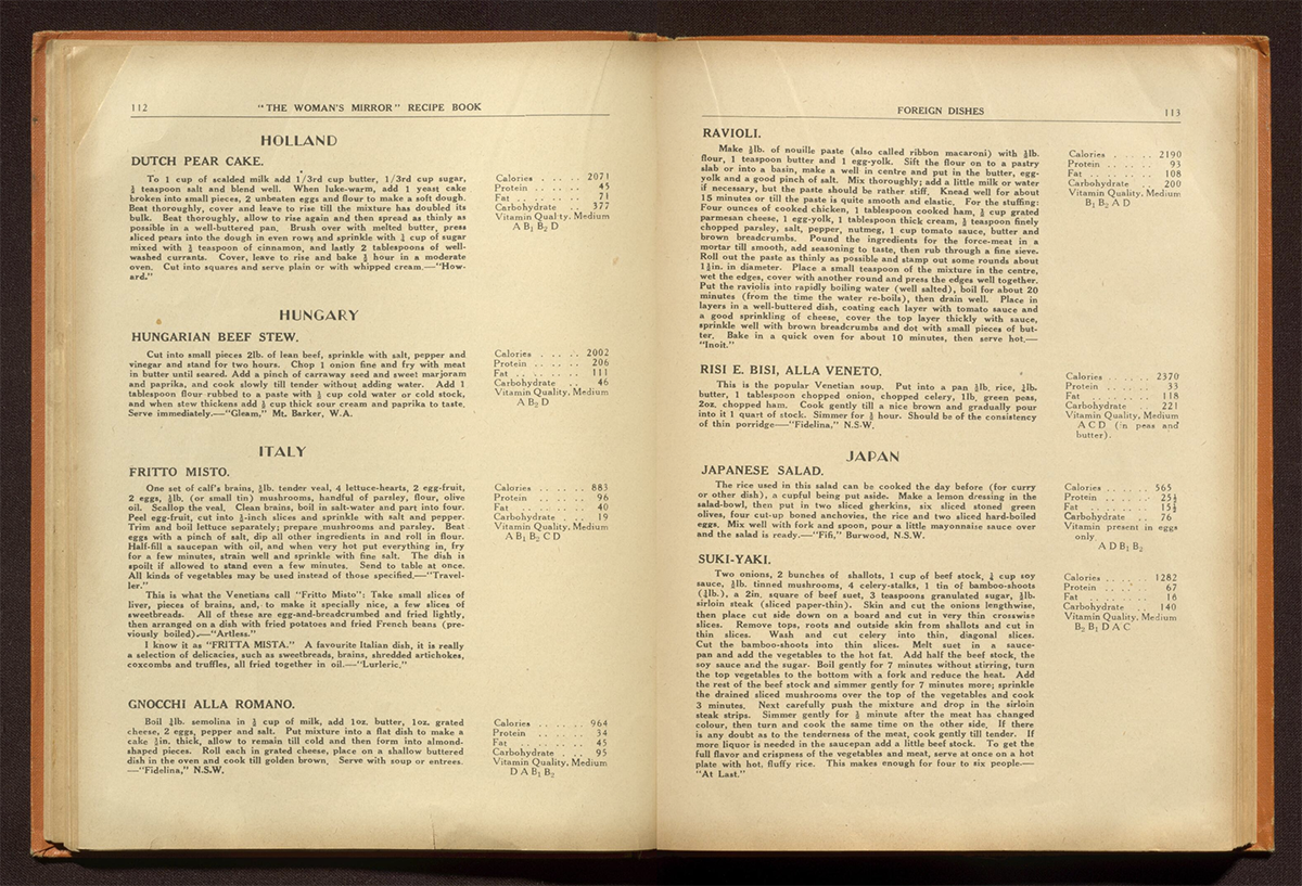 Double-page spread of an open book showing a series of recipes
