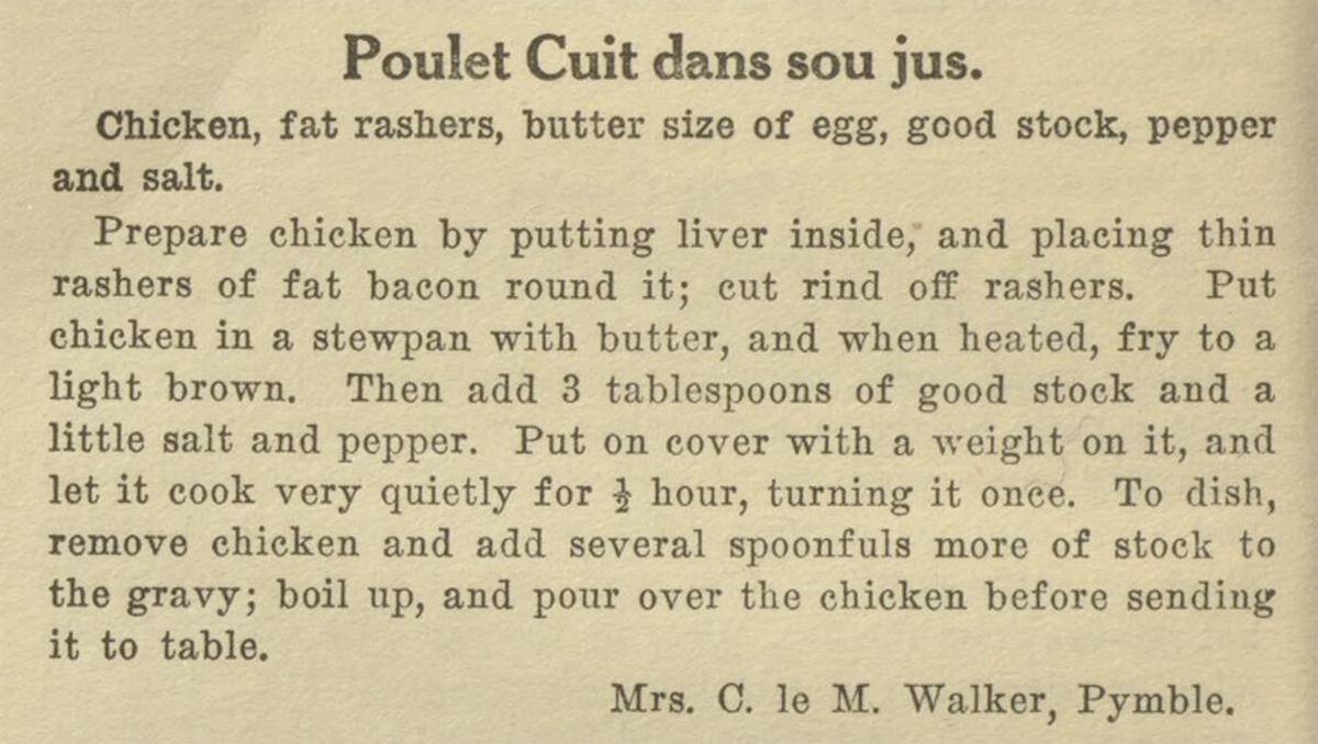 recipe called Poulet Cuit dans sou jus