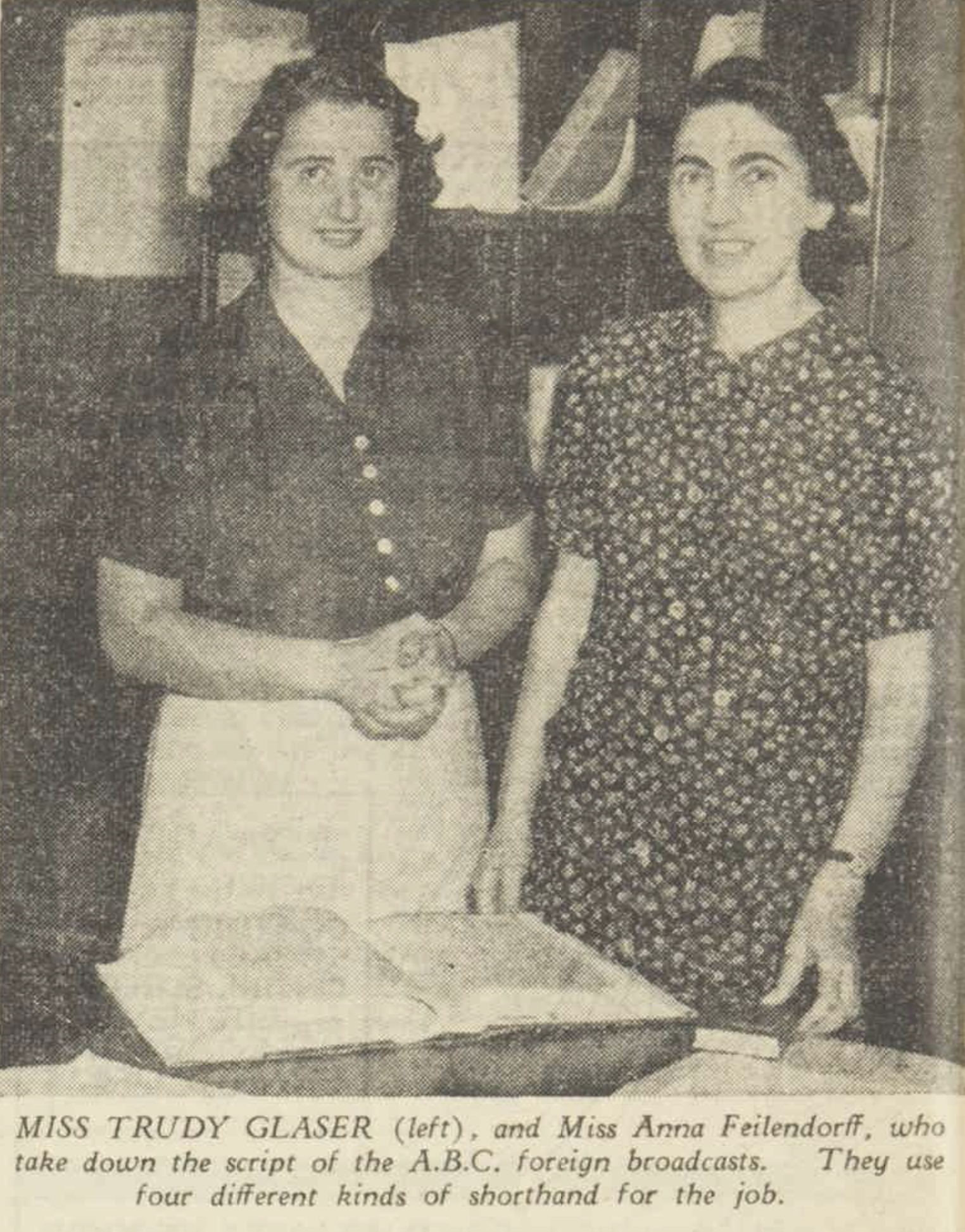 newspaper photo of Trudy Glaser and Anna Feilendorff