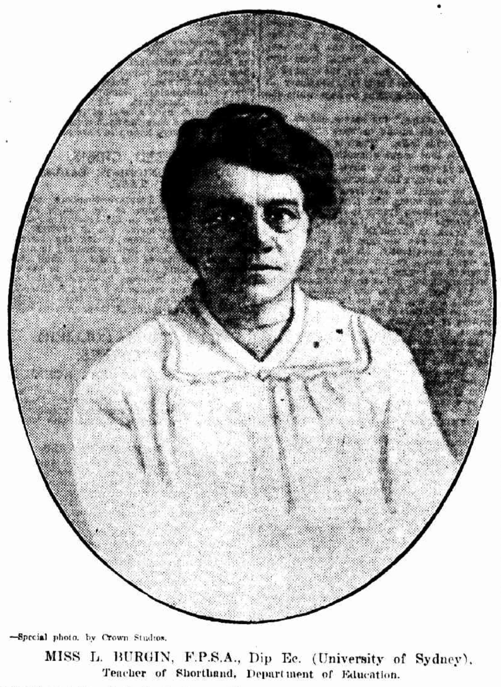 newspaper photo of Miss L. Burgin