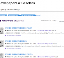 Search results screen for newspapers