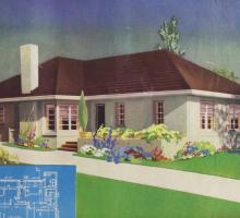 Front cover of The Australian Home Beautiful magazine June 1942 showing a 1940s suburban house printed in colour