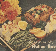 serving dish full of food - text says easy on the ration book