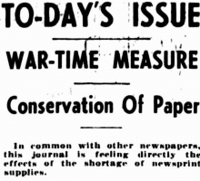 newspaper headline: Today's Issue war-time measure conservation of paper